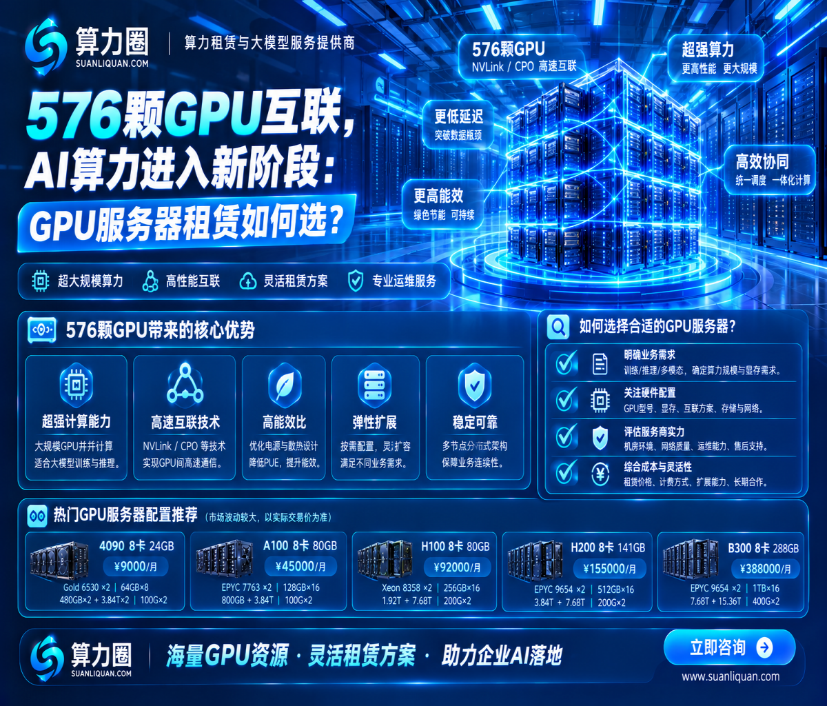 576颗GPU互联，AI算力进入新阶段：GPU服务器租赁如何选？