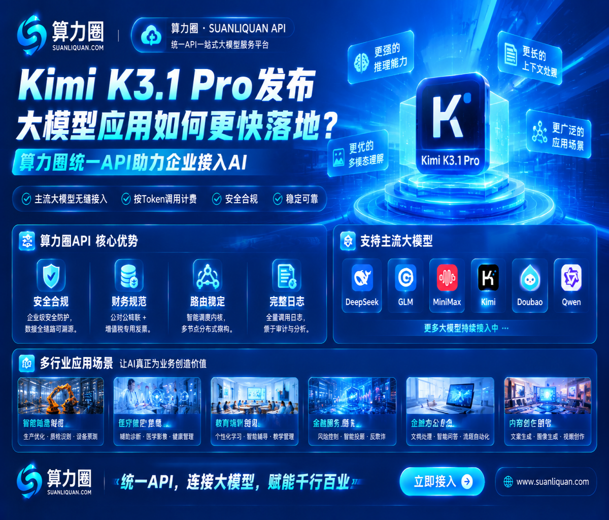Kimi K3.1 Pro发布，大模型应用如何更快落地？算力圈统一API助力企业接入AI大模型